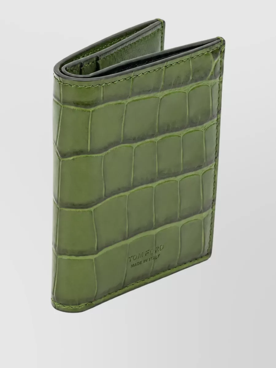 Tom Ford Leather Crocodile-Effect Folding Cardholder