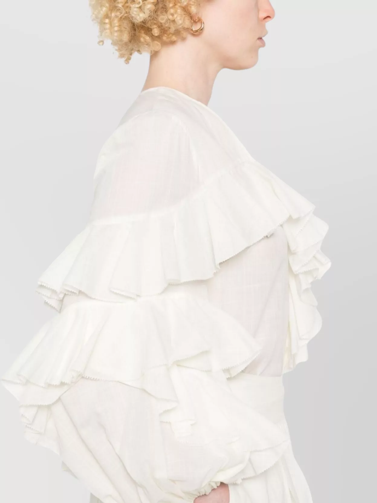 Zimmermann Ruffled V-Neckline Lightweight Long Sleeves Top
