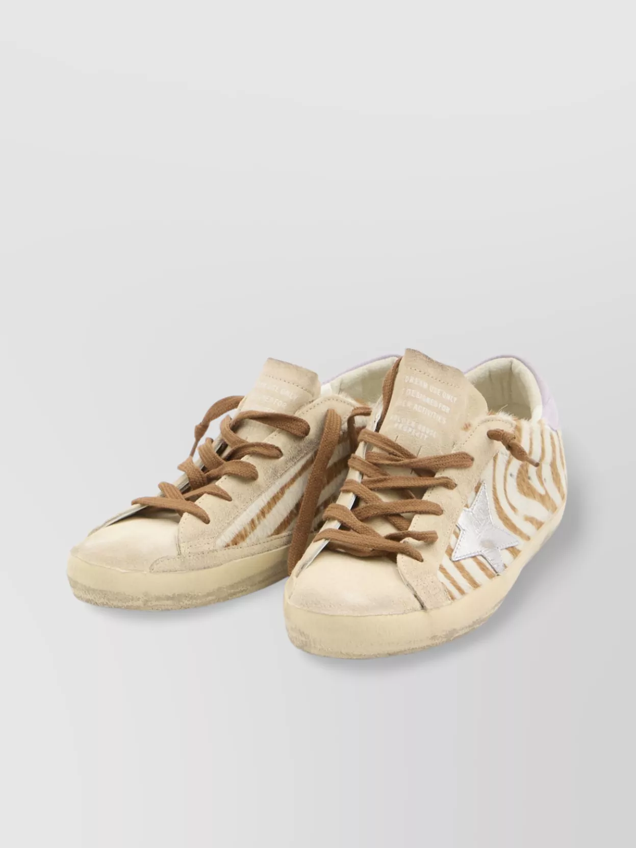 Golden Goose Super-star Distressed Metallic Leather And Suede-trimmed Zebra-print Calf Hair Sneakers In Neutral