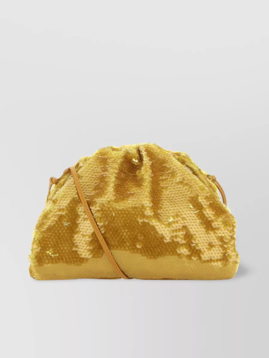Shop Bottega Veneta Structured Bottom Sequins Mini Pouch In Yellow