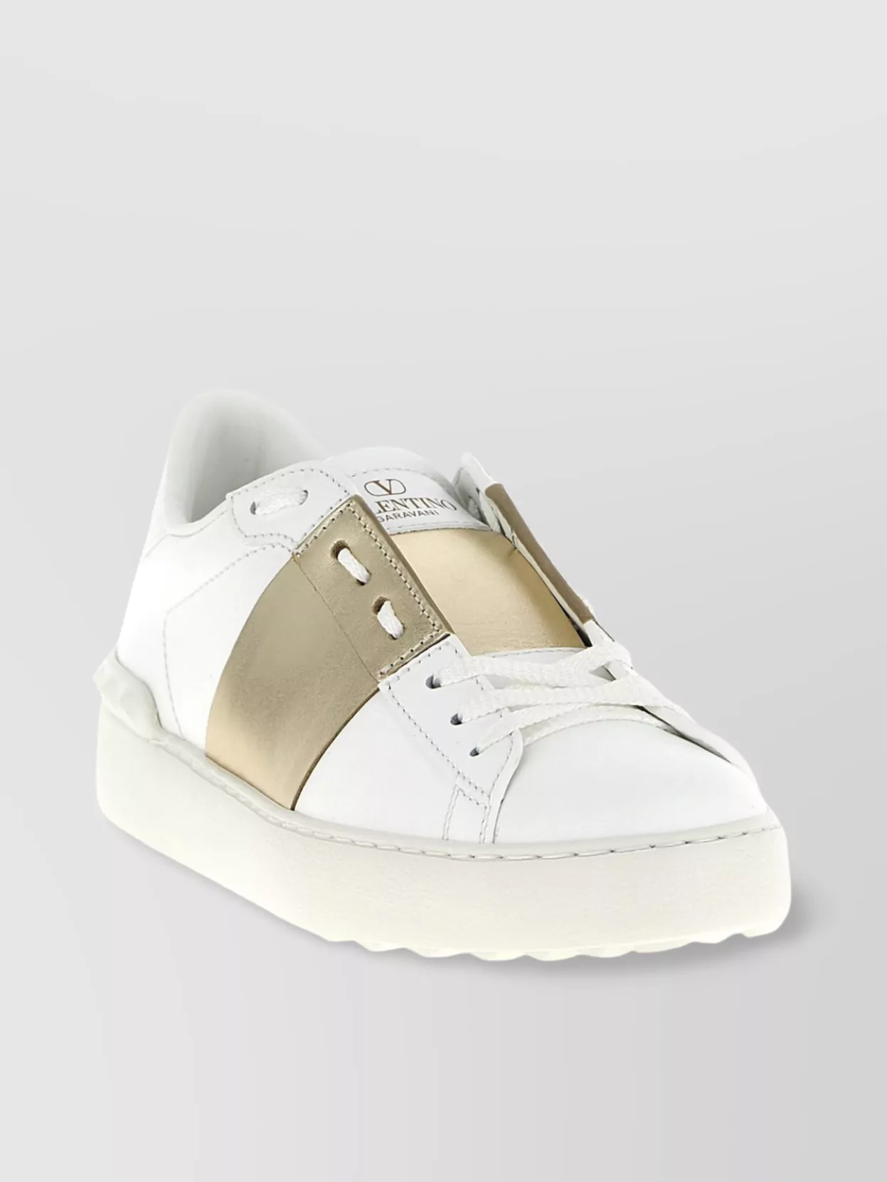 Valentino Open Sneakers With Metallic Accent And Studded Heel In White