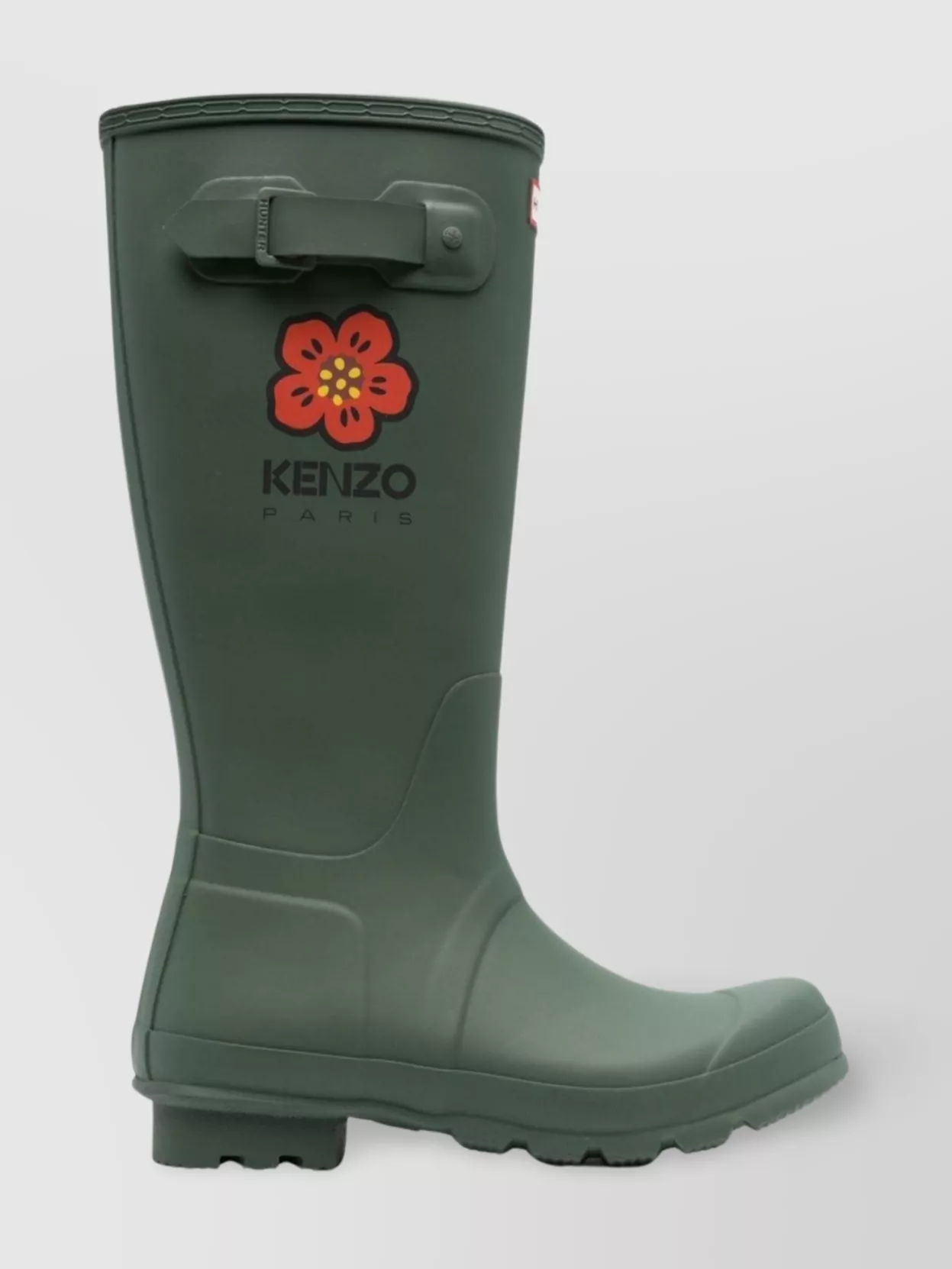 Shop Kenzo Embossed Flower-printed Calf-length Boots With Round Toe In Green