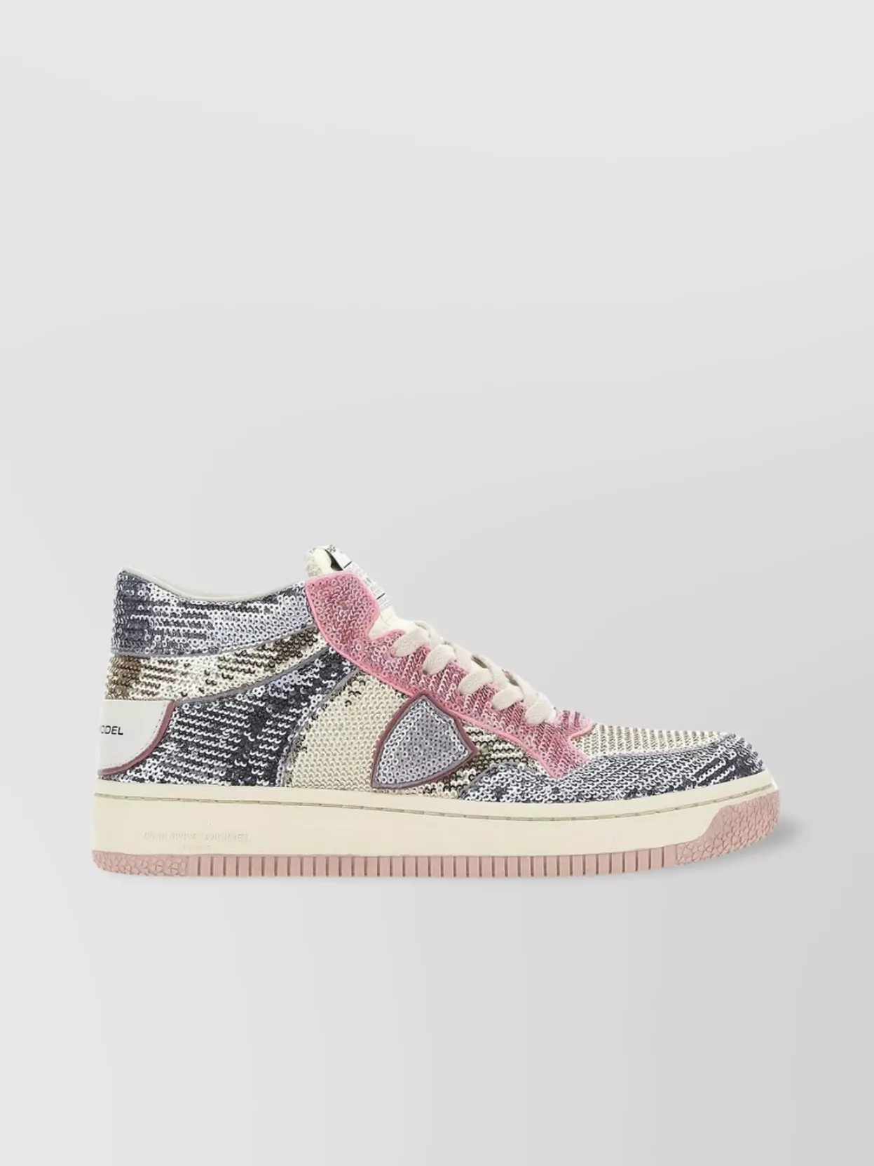 Philippe Model Sequin Mid-top Round Toe Rubber Sole Sneakers