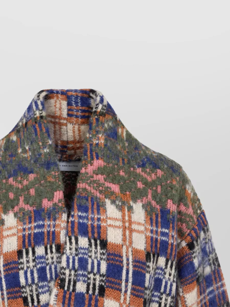 Dries Van Noten Wool Alpaca Jacquard Checked Belted Long Knit Coat
