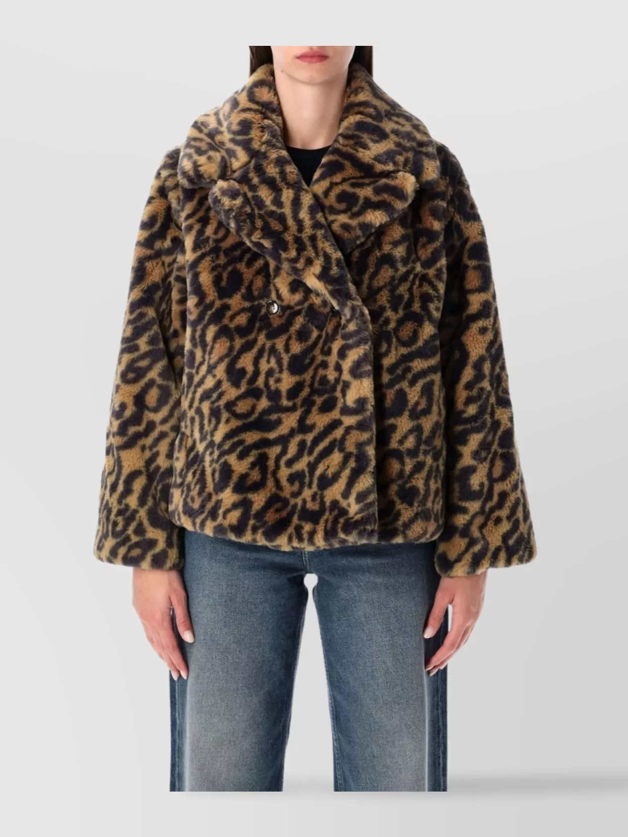 Apc Double Breasted Faux Fur Animal Print Jacket