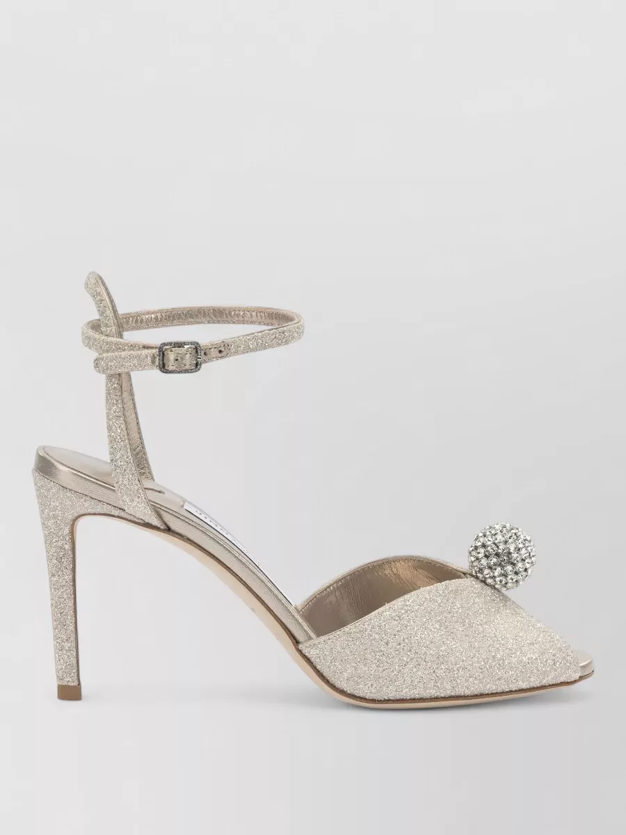 Jimmy Choo Sacora 85mm Heeled Sandals Ankle Strap In Metallic