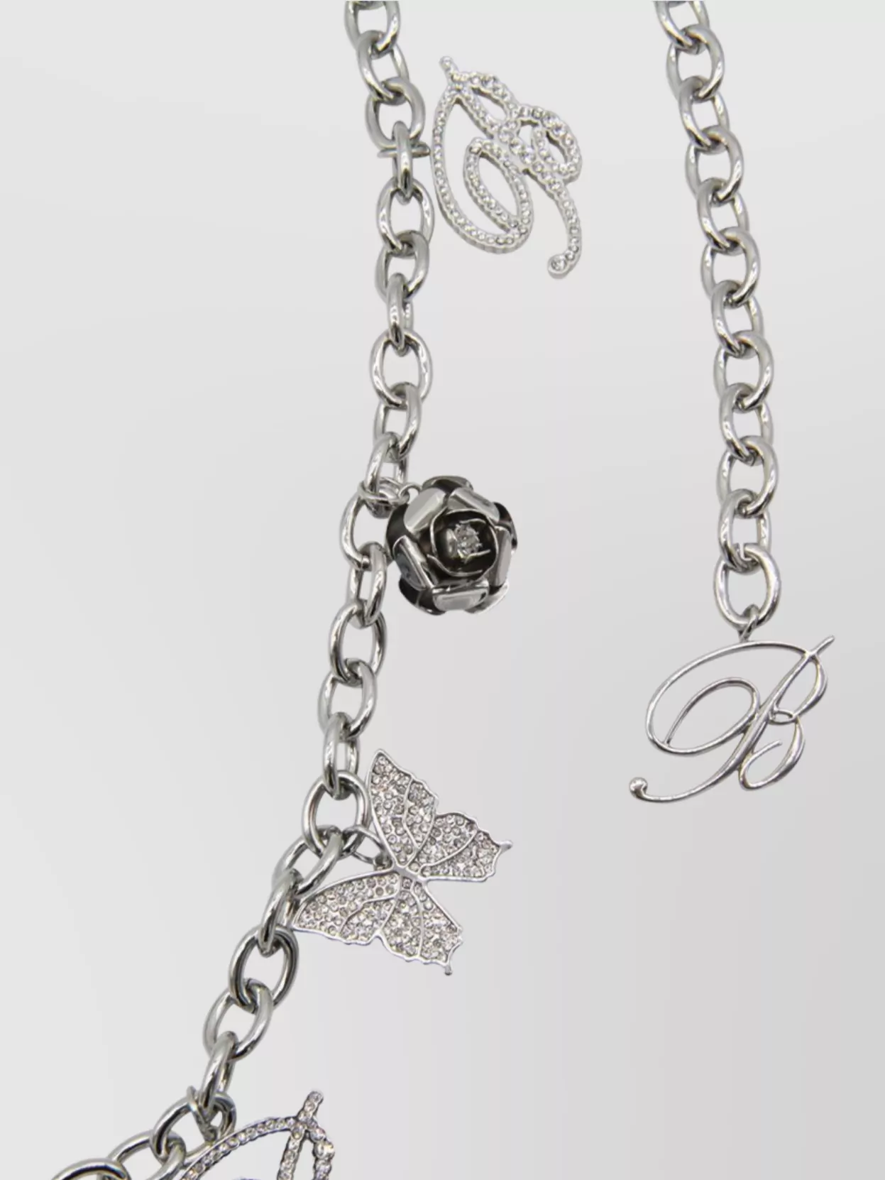 Blumarine Butterfly Initial Rose Charm Chain Belts In Metallic