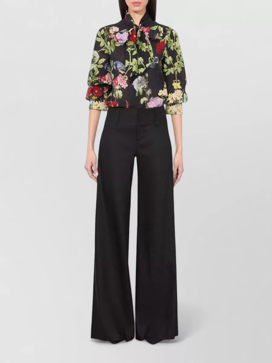 Alice + Olivia Floral-Print Pussy-Bow Cotton Blouse