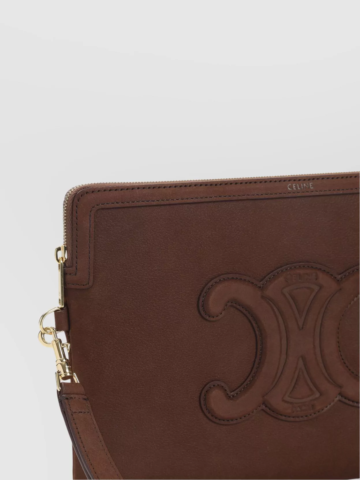 Celine Small Wrist Pouch Featuring Gold Hardware In Brown
