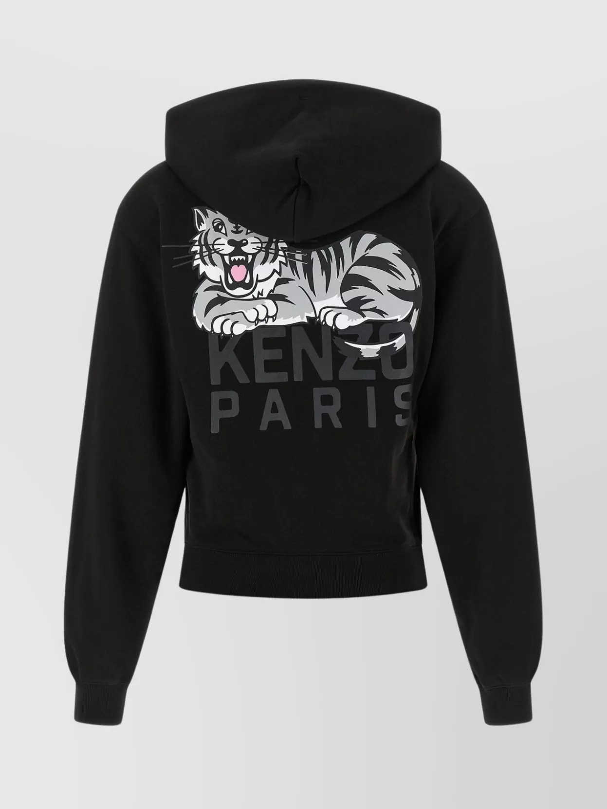 Kenzo Happy Tiger Zip Up Hoodie With Kangaroo Pocket In Black