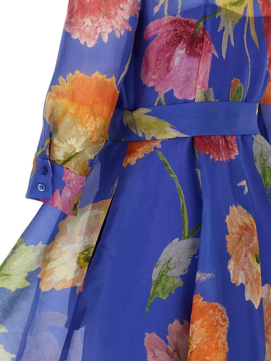 Carolina Herrera Belted Trench Dress Sheer Floral Design