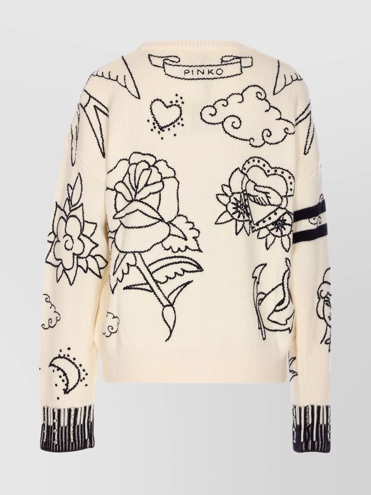 Pinko Embroidered Crew Neck Knitwear With Crystal Embellishments