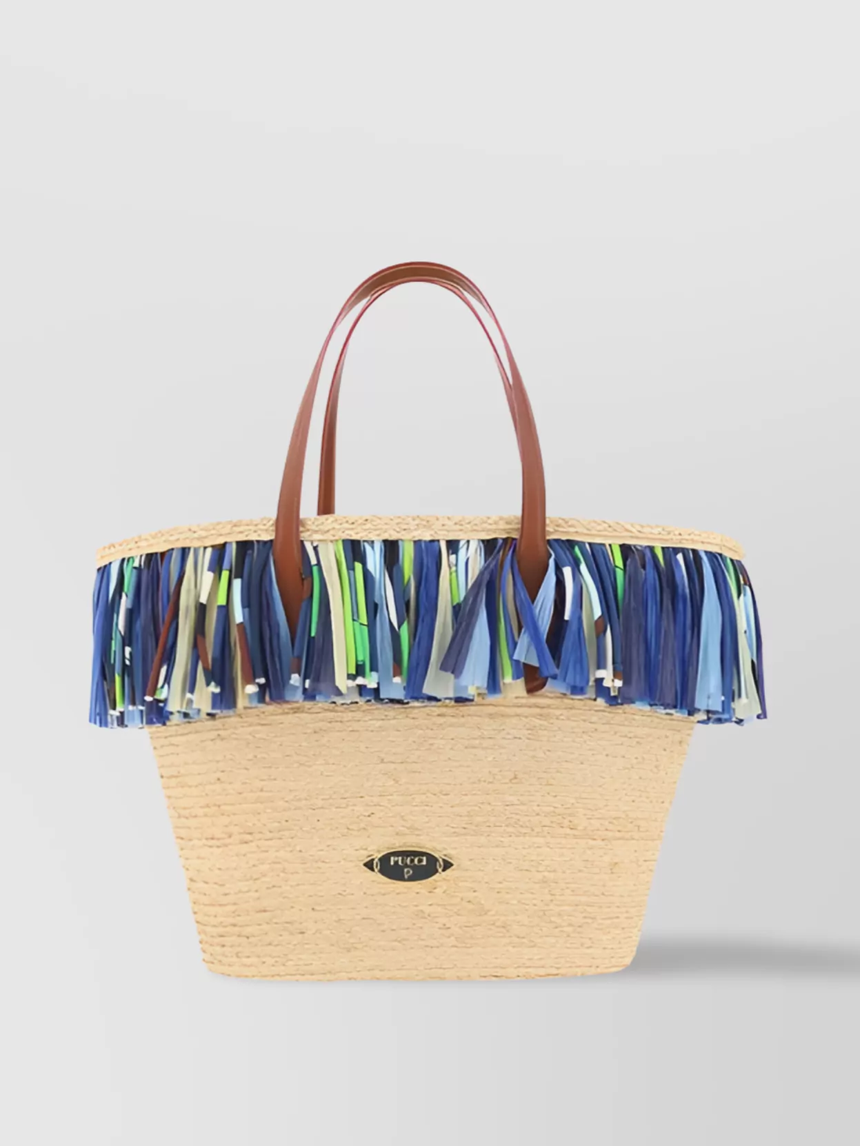 Pucci Raffia Woven Tote Bag In Blue