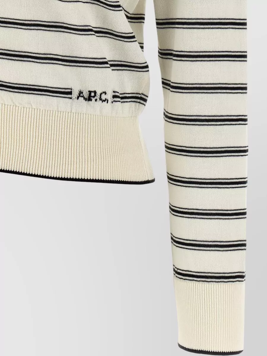 A.p.c. Collared Knit Cardigan Ribbed Cuffs Hem Stripes