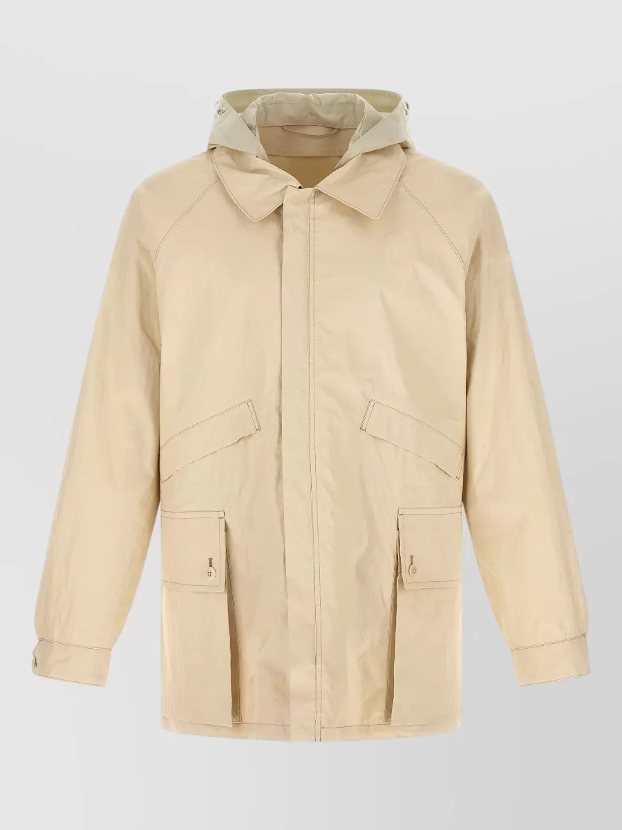 Lemaire Hooded Waterproof Coat Front Pockets Hood In Brown