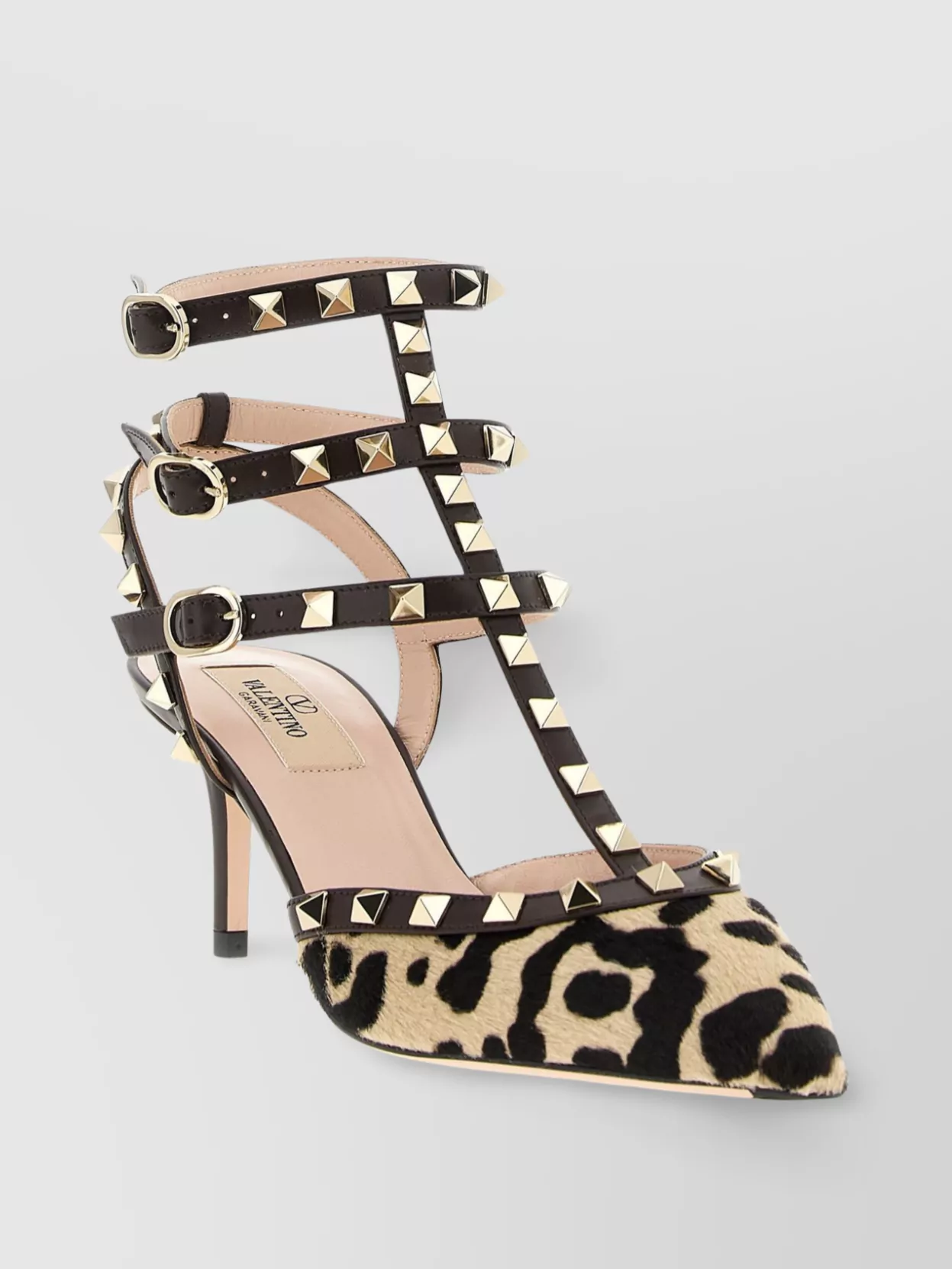 Valentino Rockstud Pointed Toe Animal Print Pumps In Multi