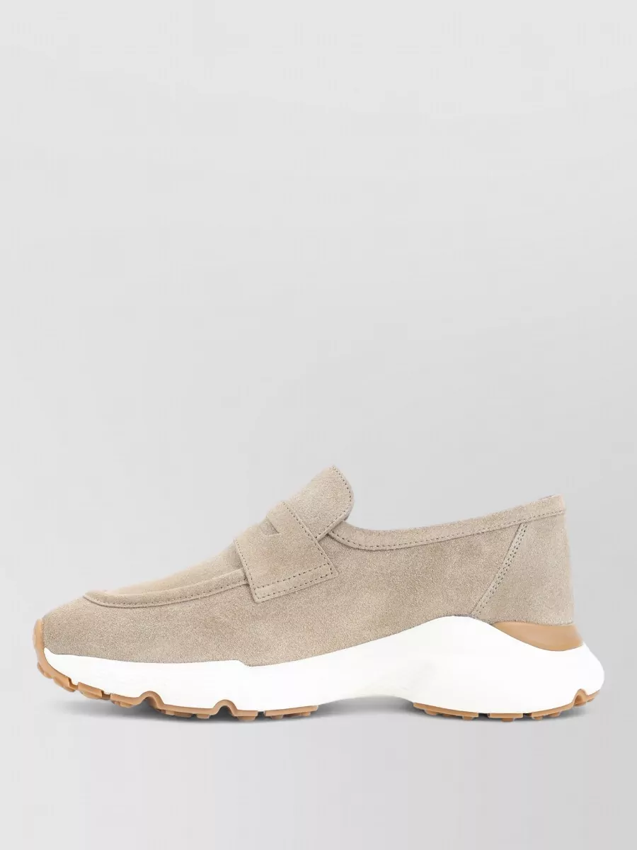 Tod's Runner Sneakers Contrast Sole Rubber Slip On In Neutral