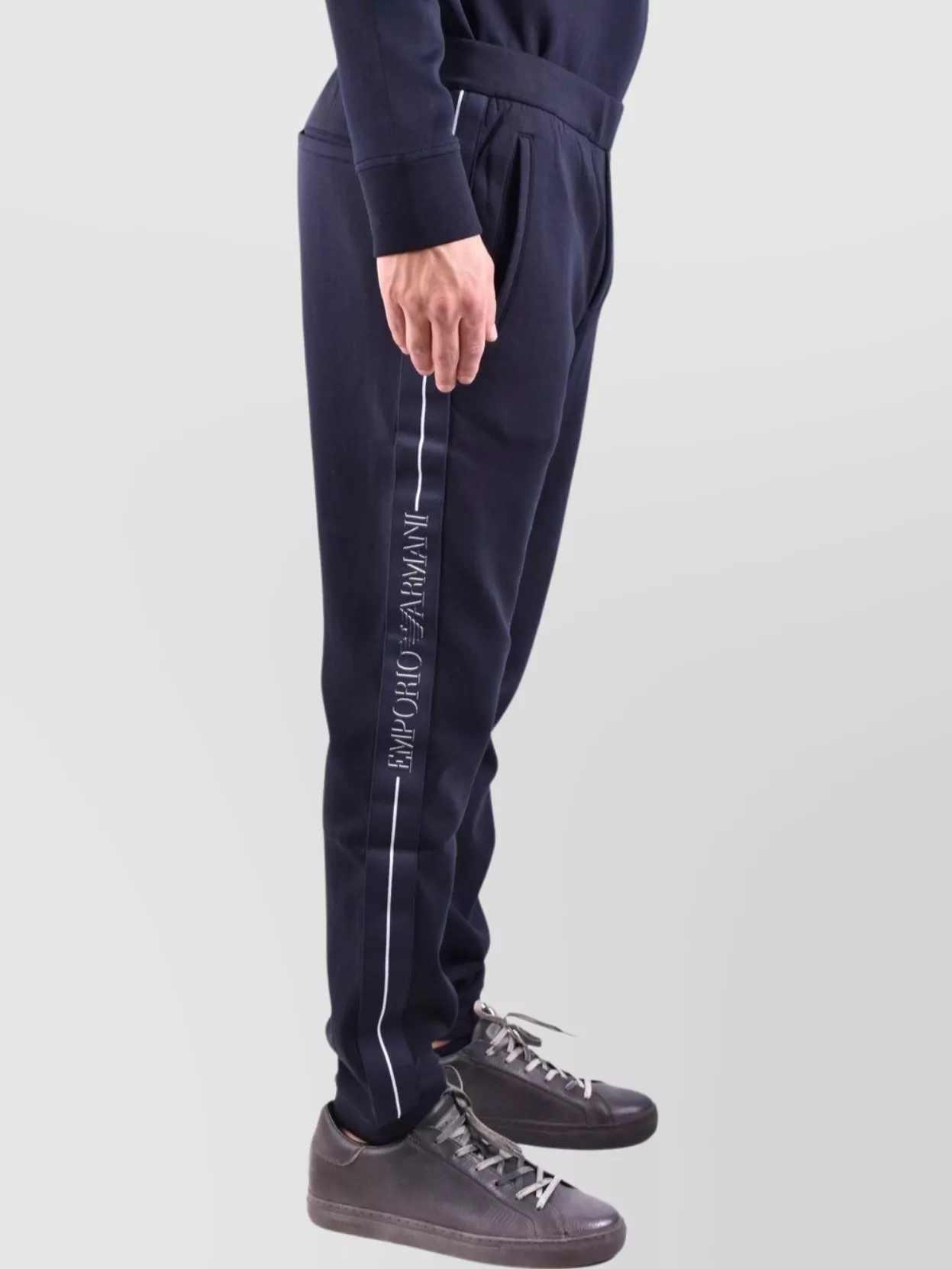 Emporio Armani Elastic Waistband Trousers With Side Stripe Detail