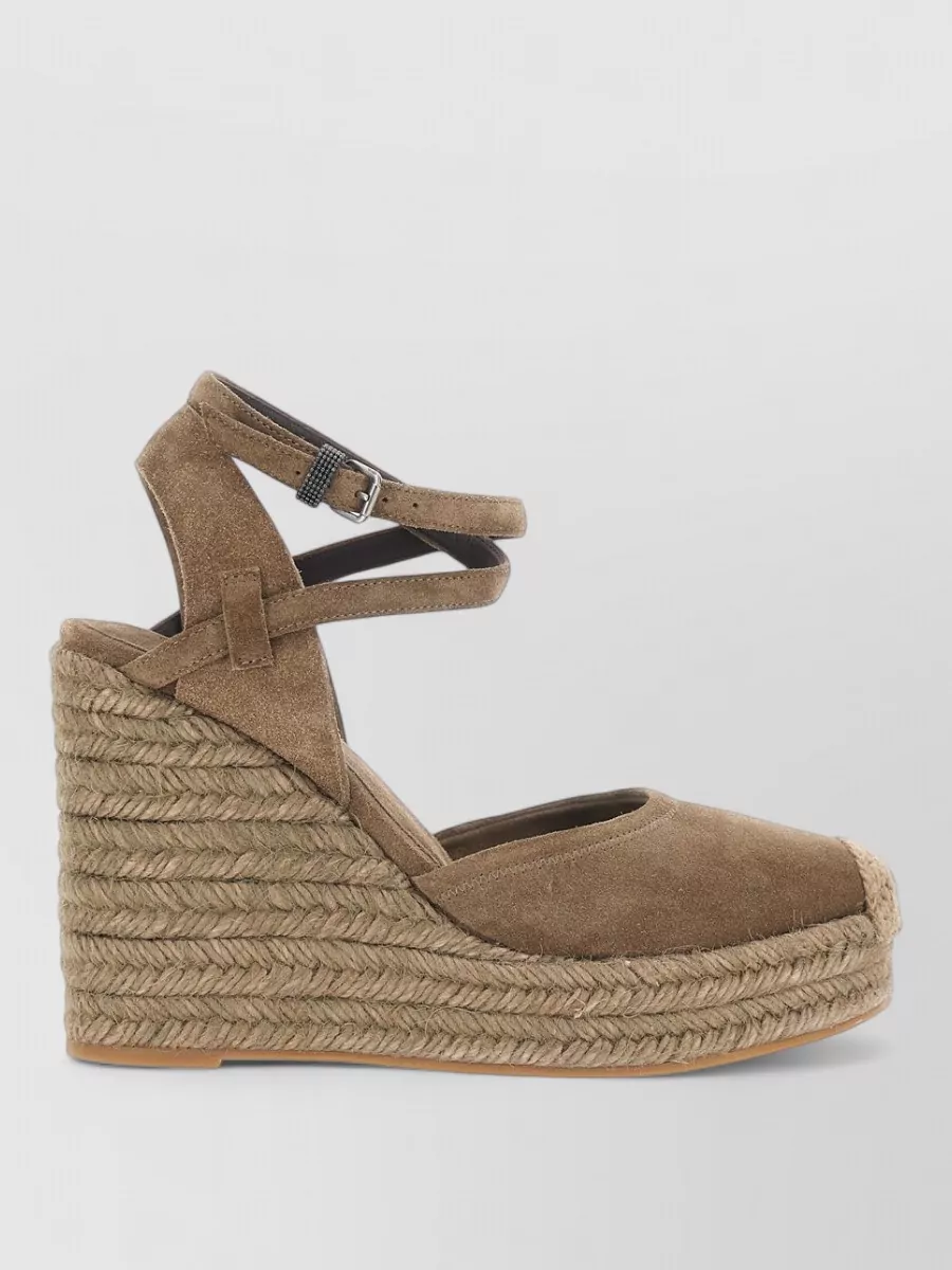 Brunello Cucinelli Leather Wedge Espadrilles