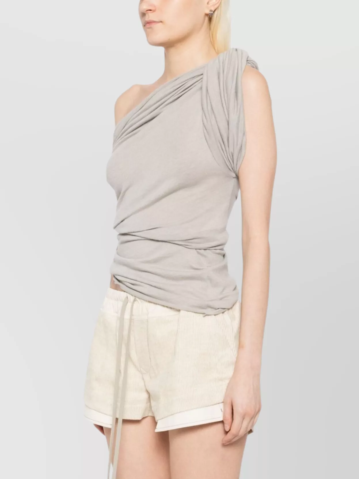 Rick Owens Asymmetrical Cotton Tank Top In Neutral
