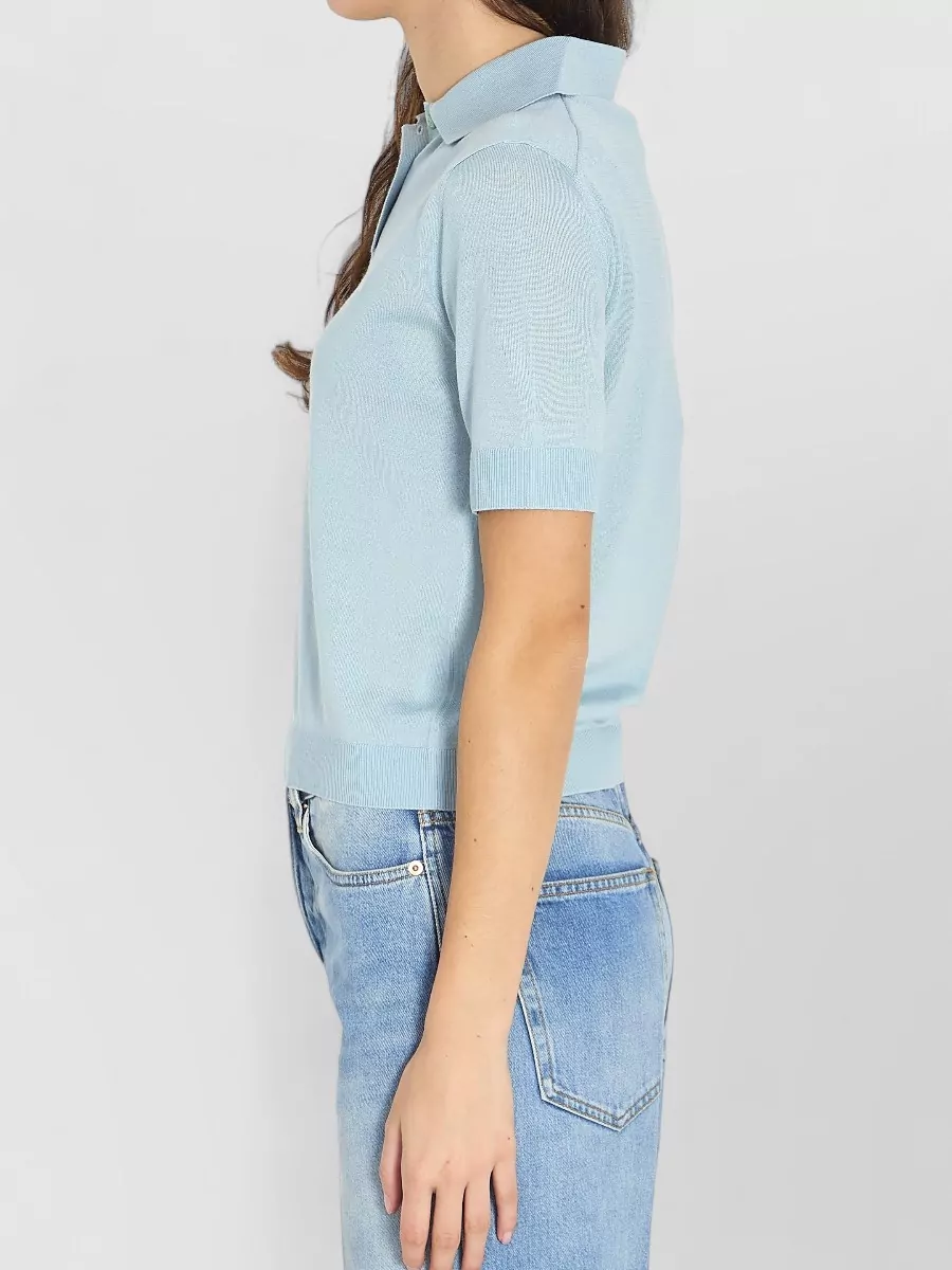 Gucci Cashmere Silk Ribbed Short-Sleeve Cropped Polo Shirt