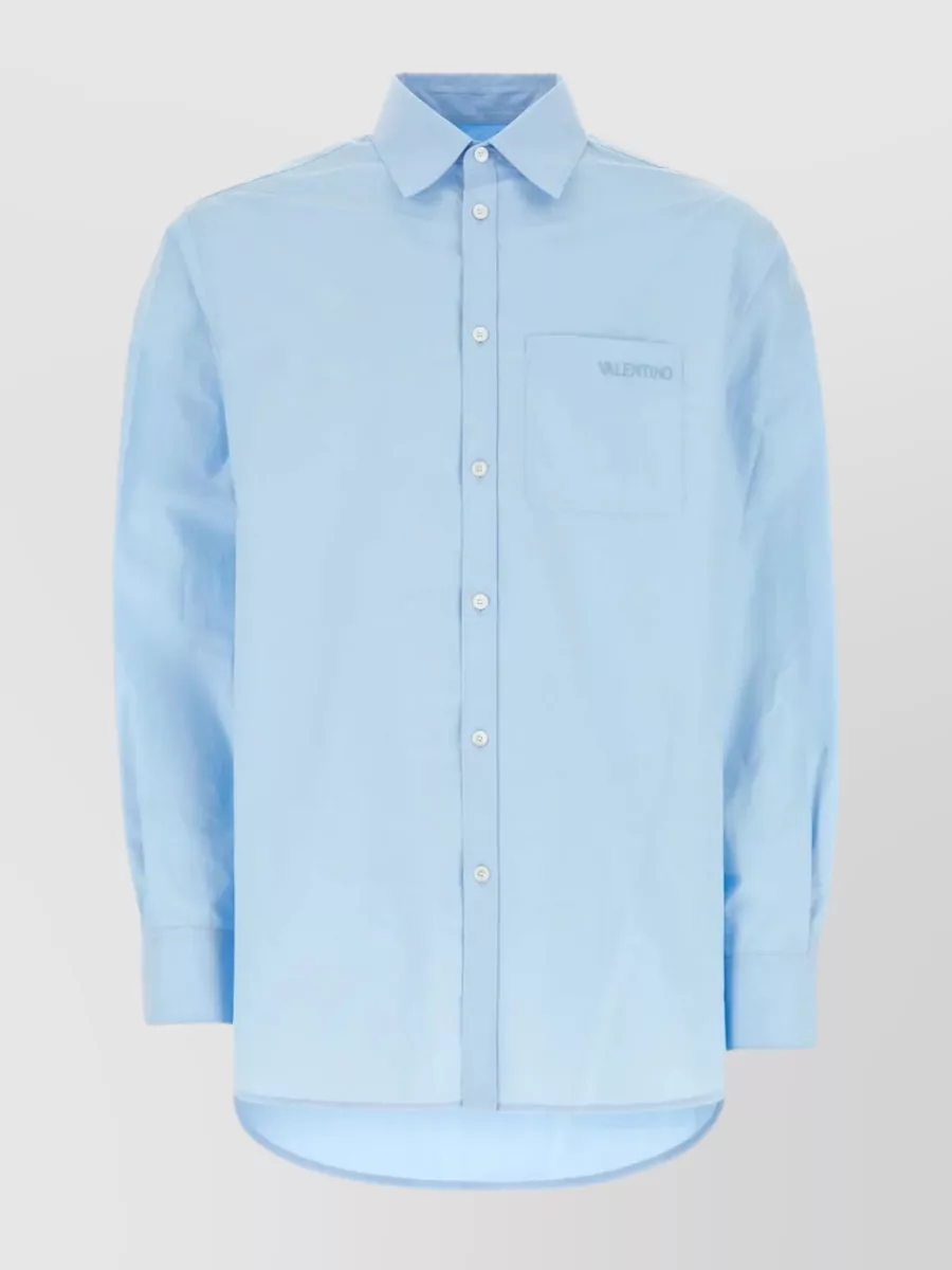 Shop Valentino Poplin Shirt With Rear Yoke In Blue