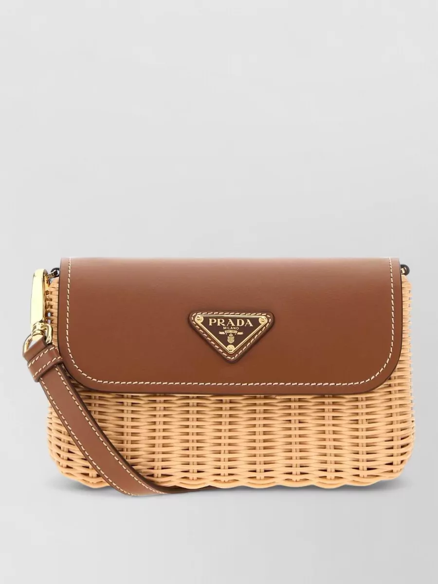 Prada na wicker and leather clutch bag