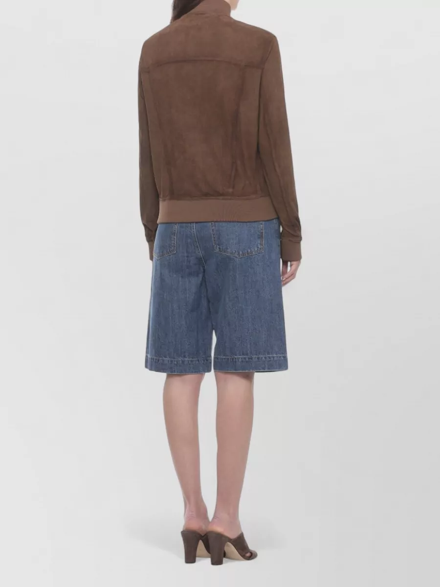 Parosh Suede High Neck Single Breasted Jacket