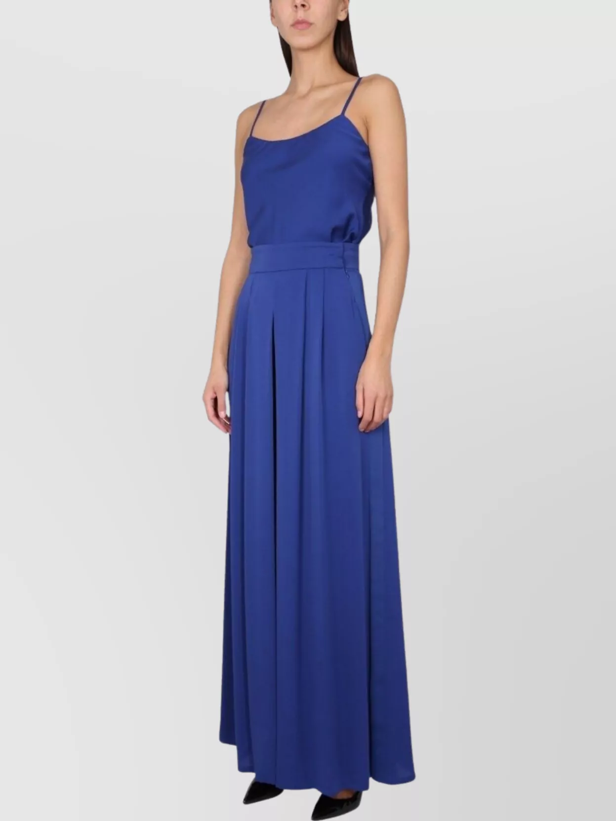 Max Mara High Waist Pleated Wide Leg Trousers In Blue