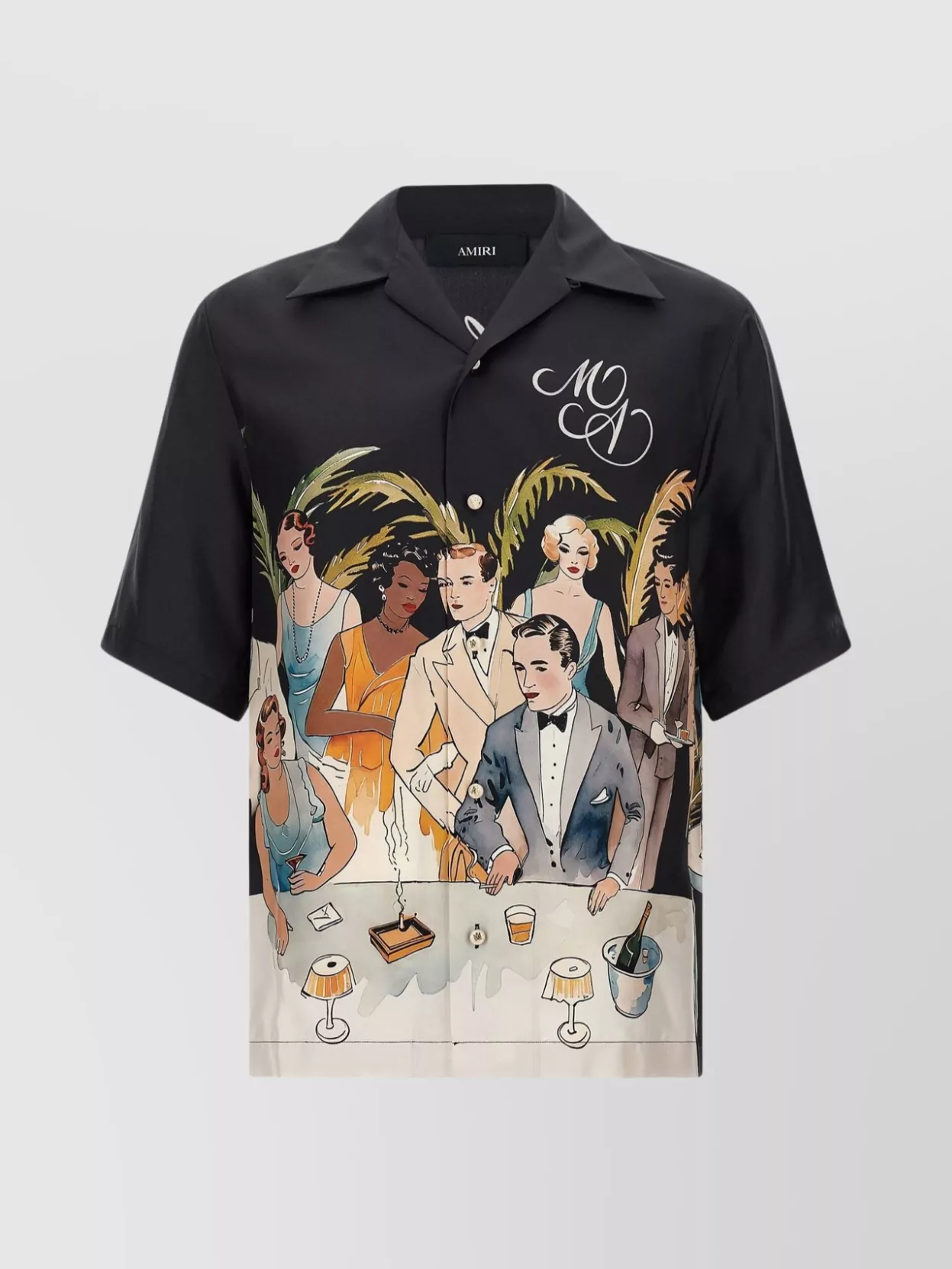 Amiri Mens Black Graphic-print Short-sleeve Silk Bowling Shirt In Black
