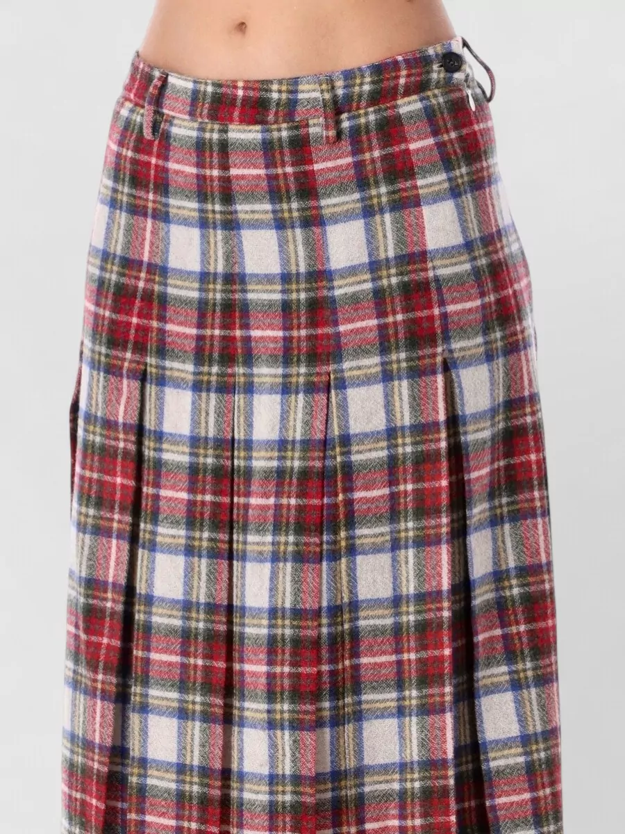 Mm6 Maison Margiela Pleated Checked Midi Skirt