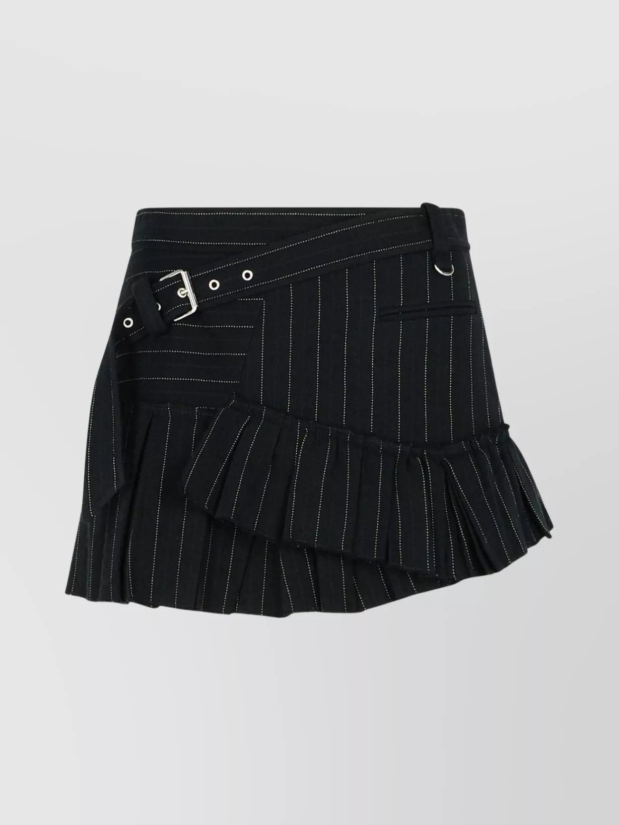 Isabel Marant Asymmetric Wool And Cotton Skirt With Belt In Black