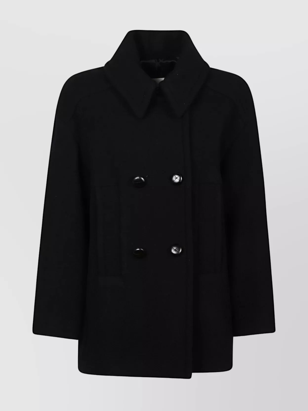 Isabel Marant Double-breasted Short Wool Coat Buttons In Black