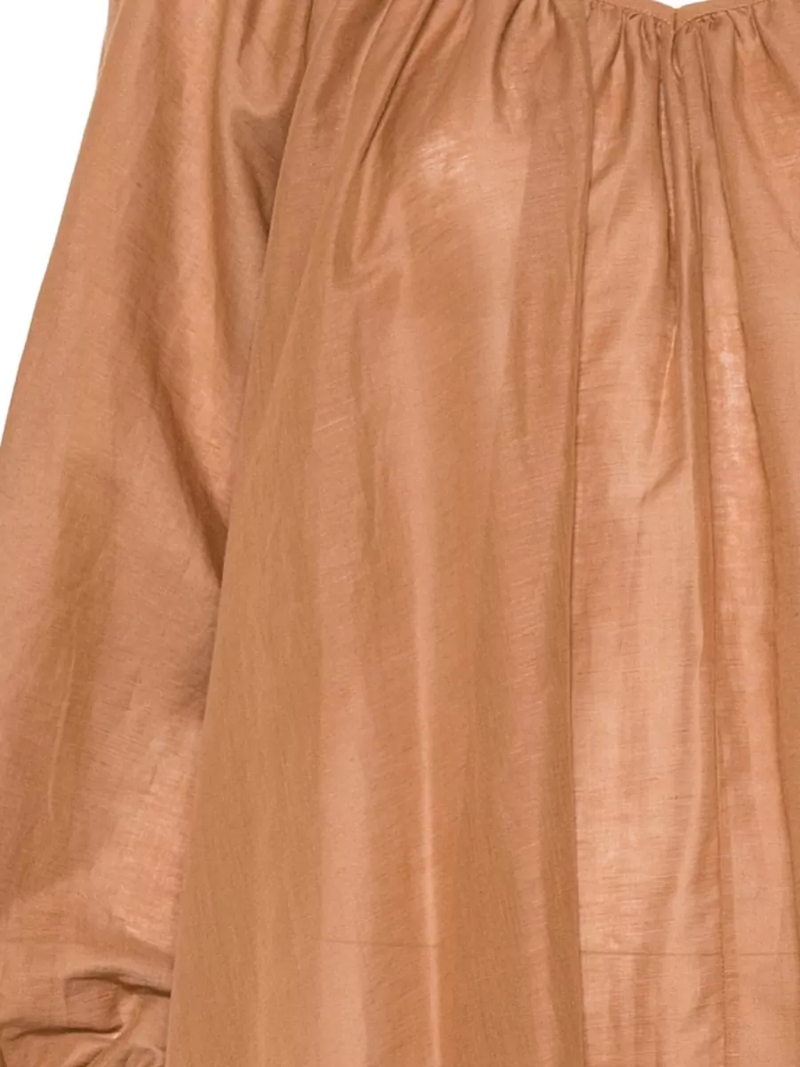 120% Lino V-Neck Long-Sleeve Midi Dress