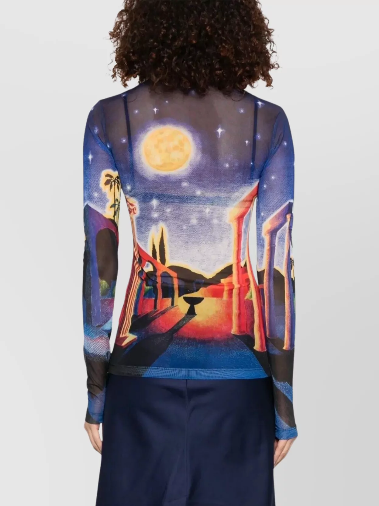 Casablanca Sheer Mesh Top Graphic Print
