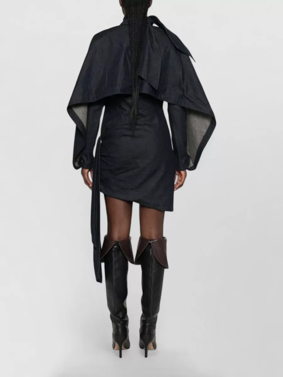 Zimmermann Cotton Draped High-Neck Long-Sleeve Asymmetric-Hem Mini Dress