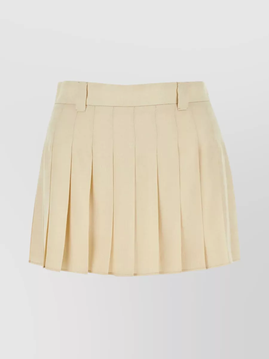 Shop Miu Miu Waist Belted Pleated Silk Mini Skirt In Beige