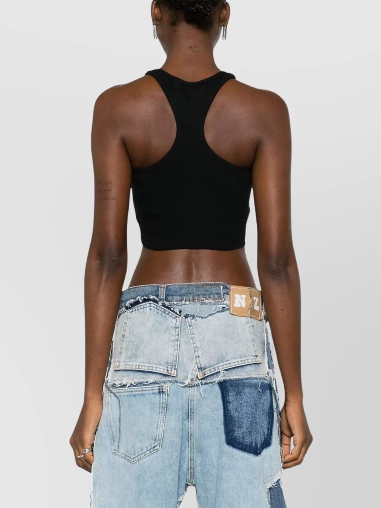 Off-White Ribbed Crop Top Racerback Design