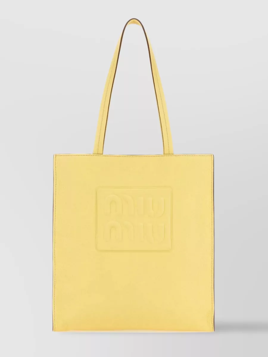 Shop Miu Miu Structured Leather Tote With Adjustable Straps In Yellow