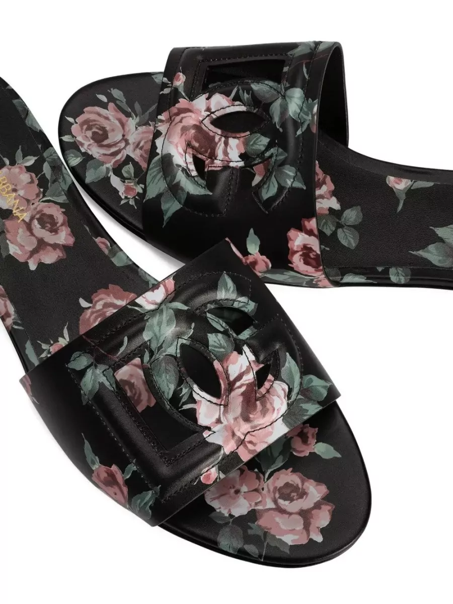 Dolce&Gabbana Calfskin Flat Sandals Rose Print