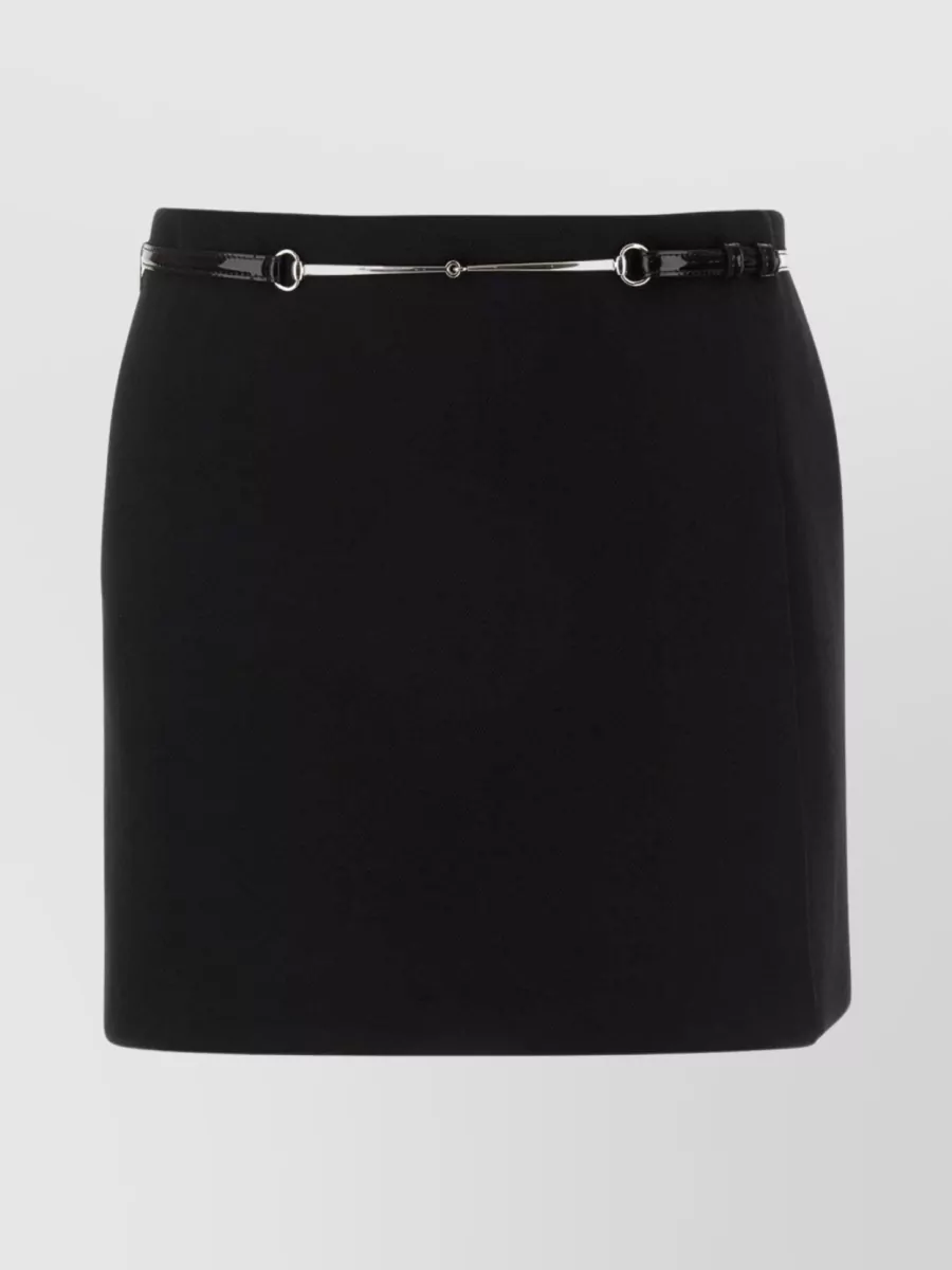 Shop Gucci Belt Loops Wool Mini Skirt In Black