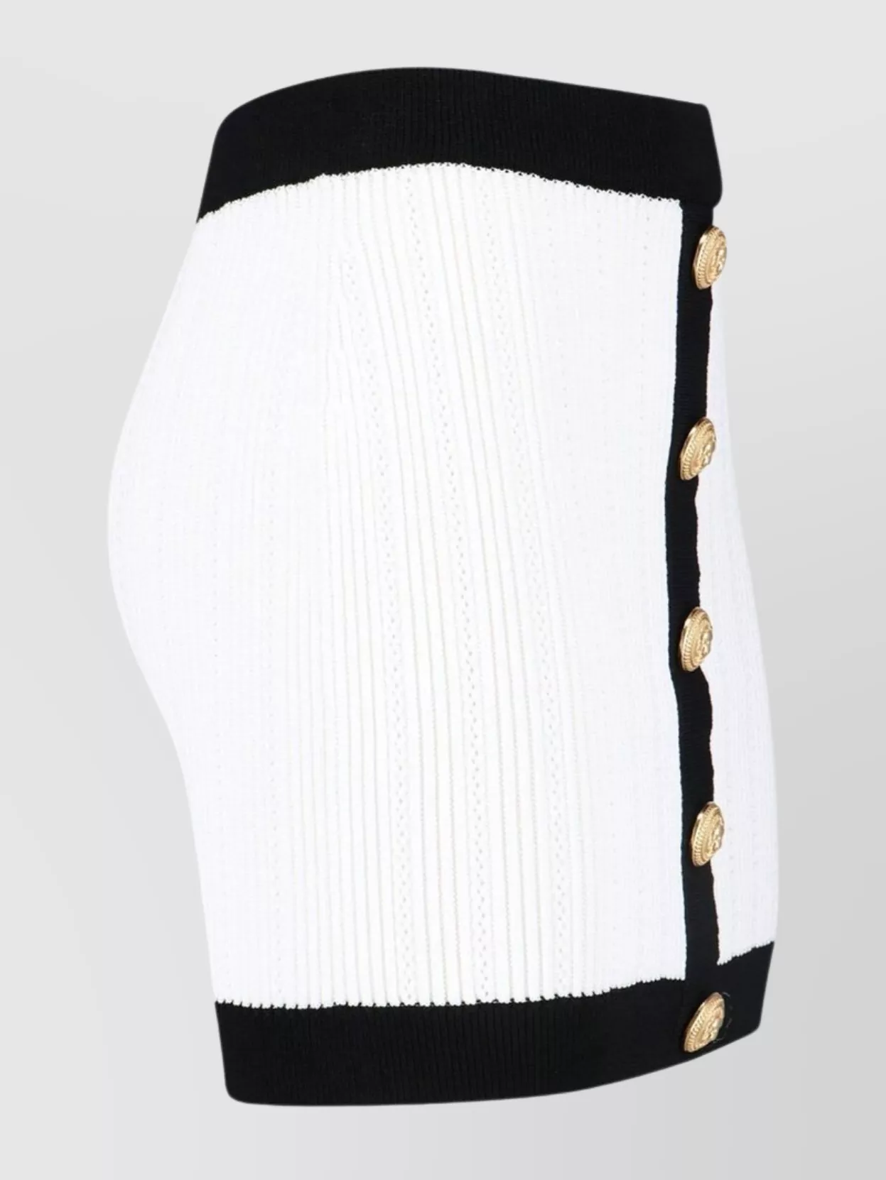 Balmain Button-embellished Two-tone Ribbed-knit Mini Skirt