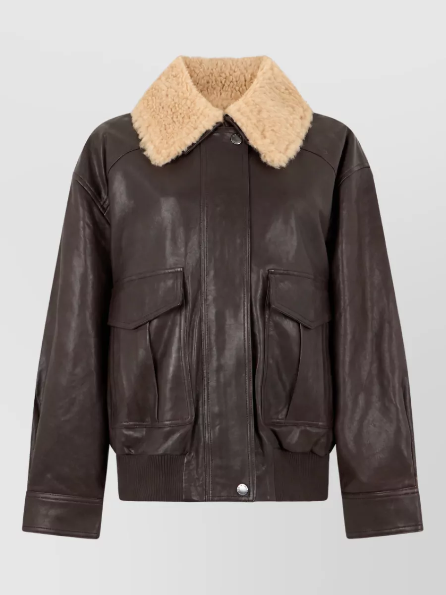 Weekend Max Mara leather fur collar coat