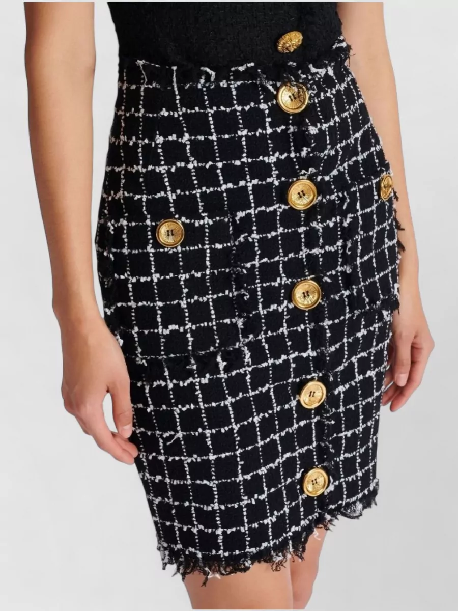 Balmain Tweed Midi Skirt High Waist Buttons