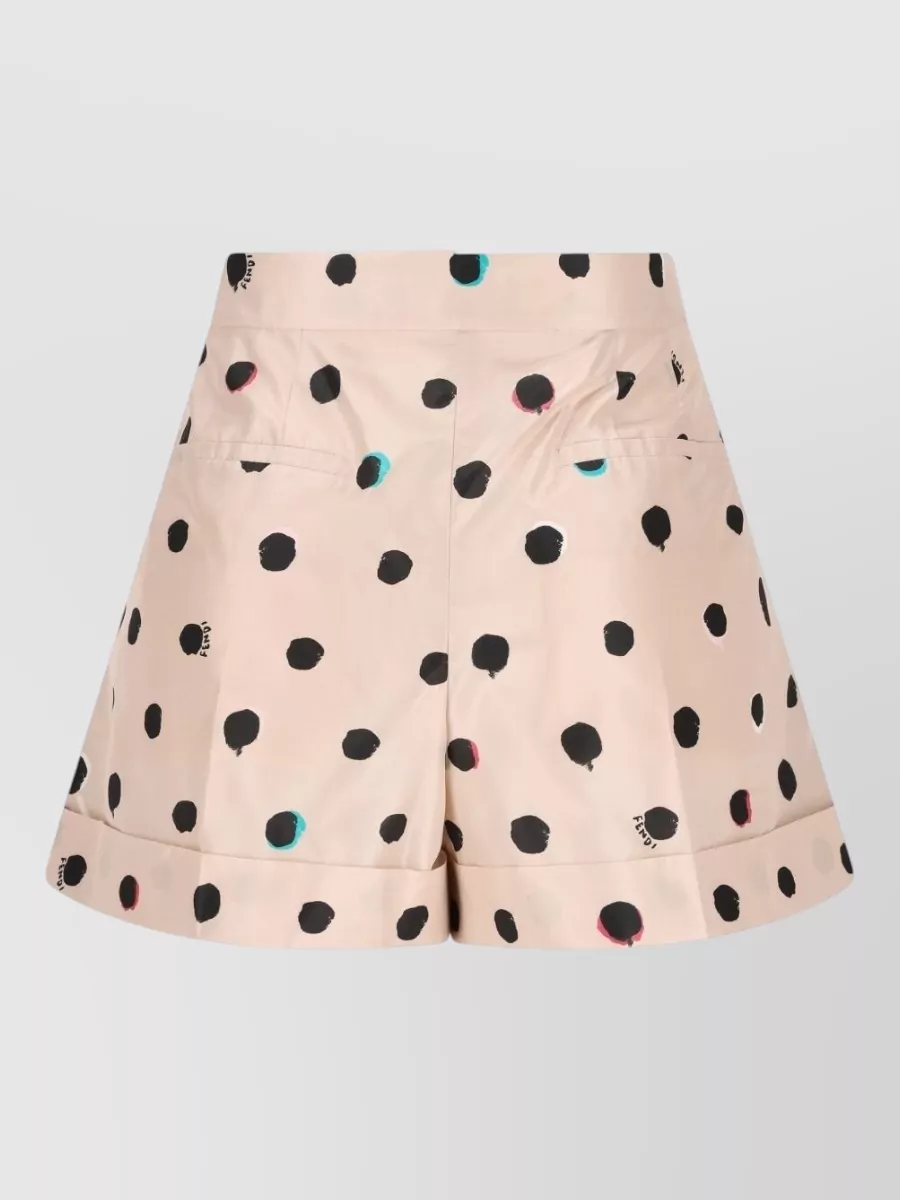 Fendi Silk Shorts Polka Dot Pockets Pleats In Multi