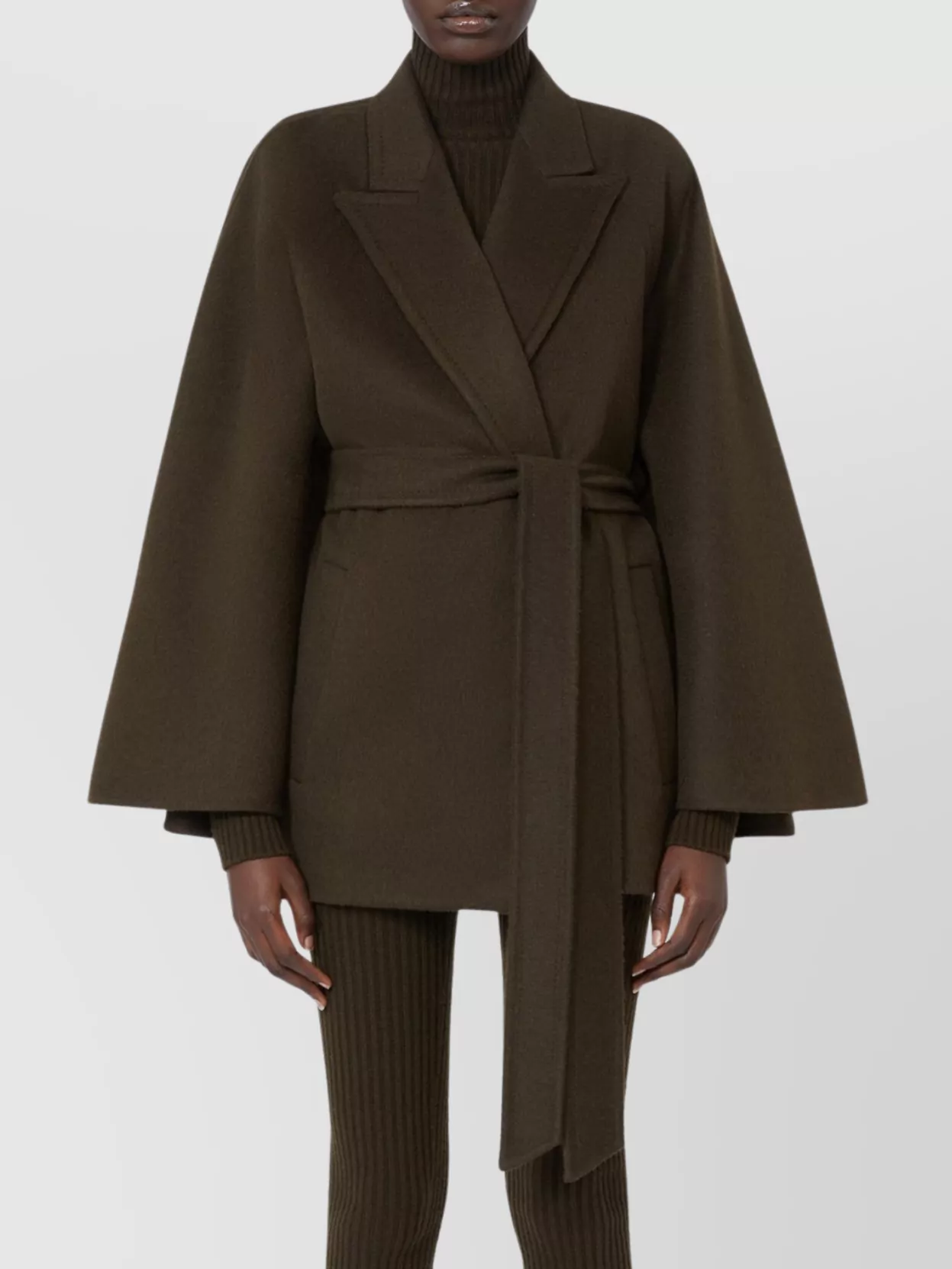 Max Mara Camel Wool Oversized Belted Cape In Brown