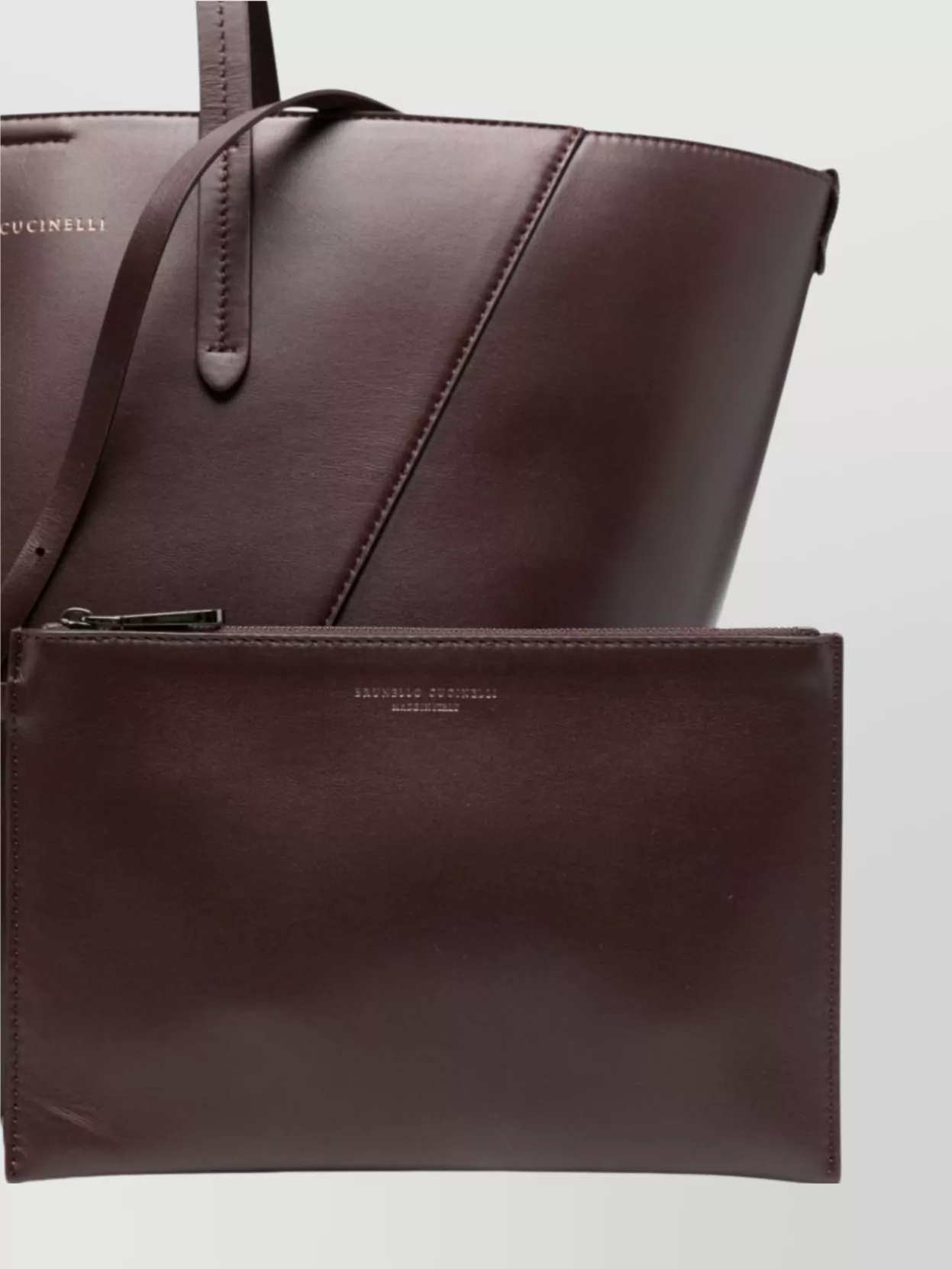 Brunello Cucinelli Leather Tote Bag Detachable Pouch