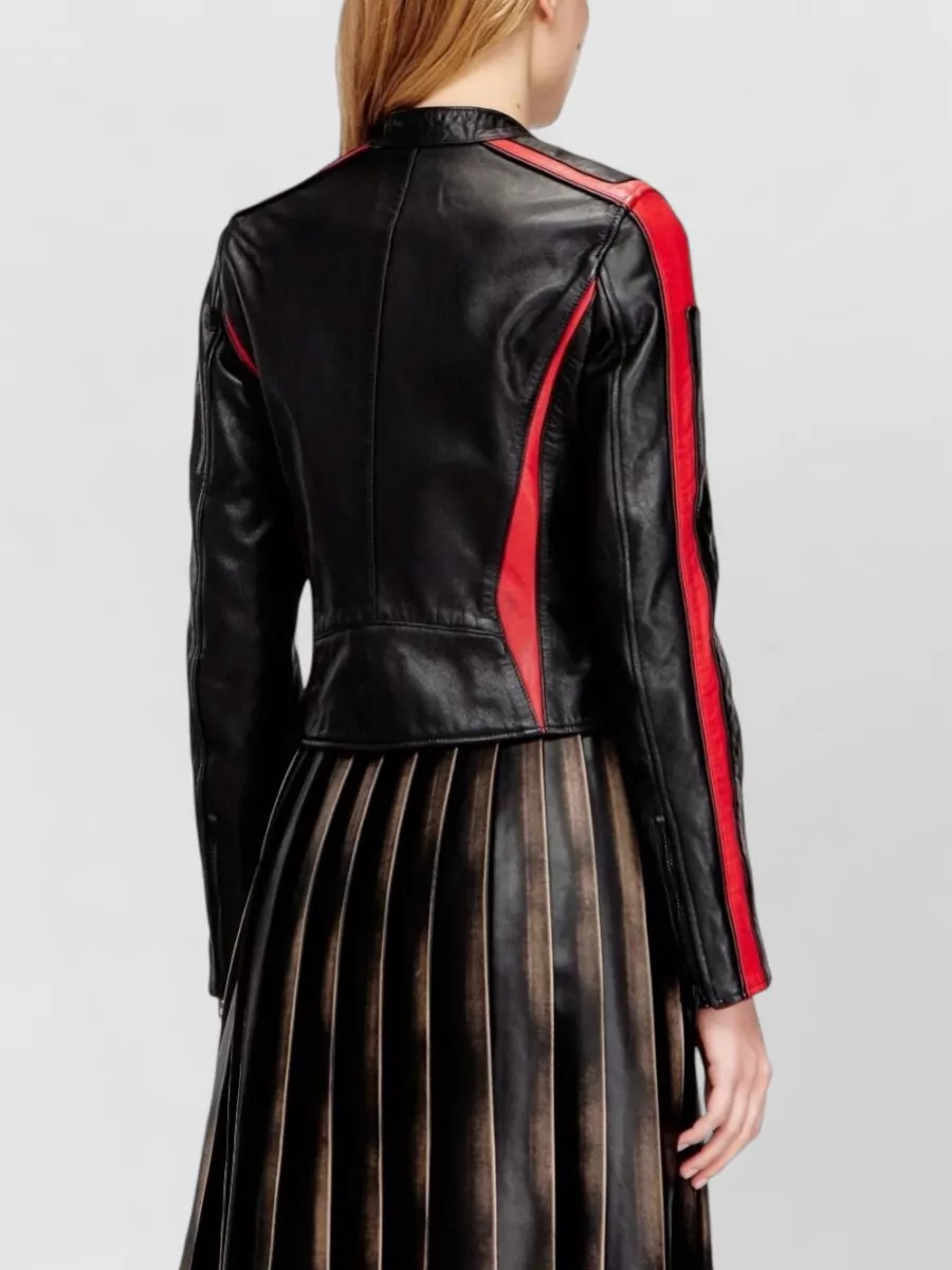 Diesel Leather Jacket Color Block Stand Collar