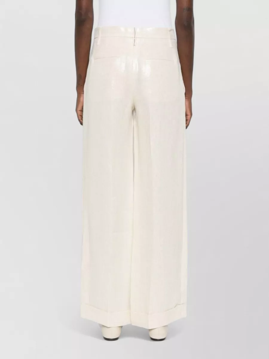 Brunello Cucinelli High Waist Linen Trousers Wide Leg