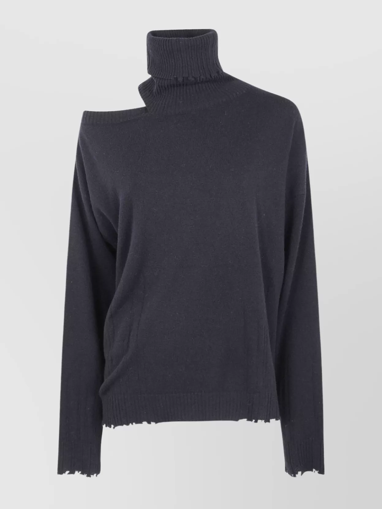 Uma Wang Asymmetric Long Sleeve Turtleneck Knit Top In Blue